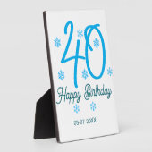 40歳の誕生日 名前 日付 年 テンプレート 青 フォトプラーク (側面)