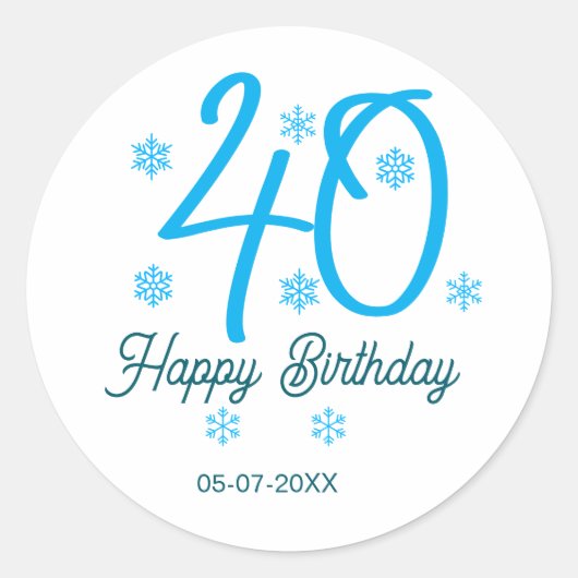 40歳の誕生日 名前 日付 年 テンプレート 青 ラウンドシール (正面)