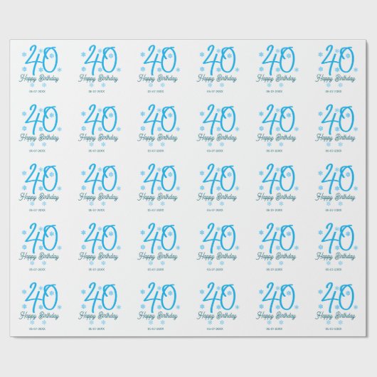 40歳の誕生日 名前 日付 年 テンプレート 青 ラッピングペーパー (フラット)