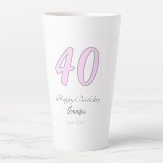 40歳の誕生日 名前 日付 年 ピンク グレー パステル カフェラテマグ (正面)
