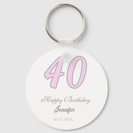 40歳の誕生日 名前 日付 年 ピンク グレー パステル キーホルダー (正面)