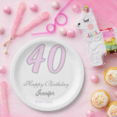 40歳の誕生日 名前 日付 年 ピンク グレー パステル ペーパープレート (パーティー)