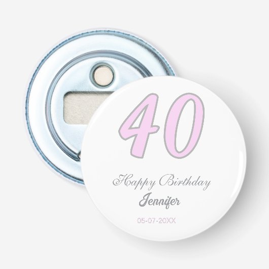 40歳の誕生日 名前 日付 年 ピンク グレー パステル 栓抜き (正面)