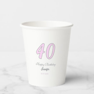 40歳の誕生日 名前 日付 年 ピンク グレー パステル 紙コップ