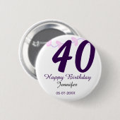 40歳の誕生日 名前 日付 年 紫の花 ピンバッジ (正面&裏面)