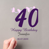 40歳の誕生日 名前 日付 年 紫の花 ピンバッジ アクリル招待状 (インサイチュ (ポータブル))