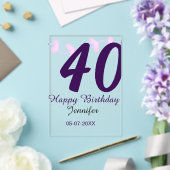 40歳の誕生日 名前 日付 年 紫の花 ピンバッジ アクリル招待状 (インサイチュ (ウェディング))