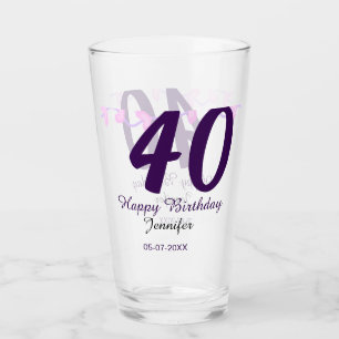40歳の誕生日 名前 日付 年 紫の花 ピンバッジ タンブラーグラス