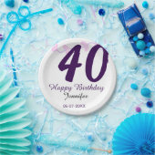 40歳の誕生日 名前 日付 年 紫の花 ピンバッジ ペーパープレート (パーティー)