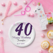 40歳の誕生日 名前 日付 年 紫の花 ピンバッジ ペーパープレート (パーティー)