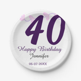 40歳の誕生日 名前 日付 年 紫の花 ピンバッジ ペーパープレート