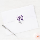 40歳の誕生日 名前 日付 年 紫の花 ピンバッジ ラウンドシール (封筒)