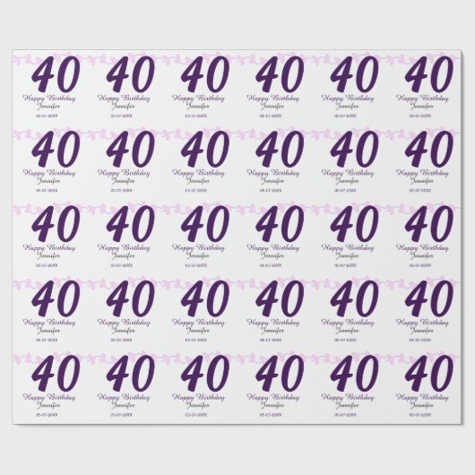 40歳の誕生日 名前 日付 年 紫の花 ピンバッジ ラッピングペーパー (フラット)