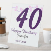 40歳の誕生日 名前 日付 年 紫の花 ピンバッジ 台座サイン (インサイチュ)