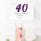 40歳の誕生日 名前 日付 年 紫の花 ピンバッジ 横断幕 (インサイチュ)