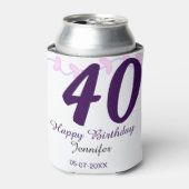 40歳の誕生日 名前 日付 年 紫の花 ピンバッジ 缶クーラー (缶正面)