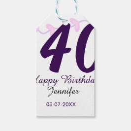 40歳の誕生日 名前 日付 年 紫の花 ピン ギフトタグ