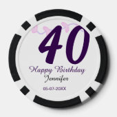 40歳の誕生日 名前 日付 年 紫の花 ピン ポーカーチップ (裏面)