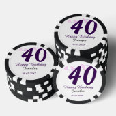40歳の誕生日 名前 日付 年 紫の花 ピン ポーカーチップ (積み重ね)