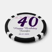 40歳の誕生日 名前 日付 年 紫の花 ピン ポーカーチップ (シングル)