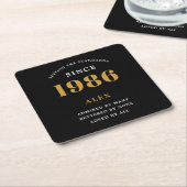 40歳の誕生日 名前 1986 ブラックゴールド オーダーメイド スクエアペーパーコースター (アングル)