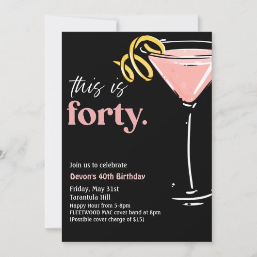 40歳の誕生日、大人のパーティ 招待状 (正面)