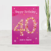 40歳の誕生日 – 年齢40 – スター番号 – ピンク カード (正面)