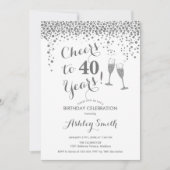 40歳の誕生日 – 応援から40歳のシルバーホワイト 招待状 (正面)