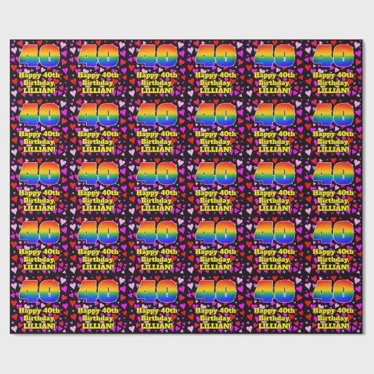 40歳の誕生日：愛するハートパターン、虹# 40 ラッピングペーパー (フラット)