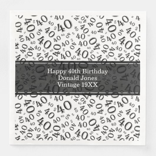 40歳の誕生日+数字のパターン ブラック/ホワイト (正面)