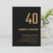 40歳の誕生日 現代的でミニマルなブラックゴールドパーティ 招待状 (スタンド正面)