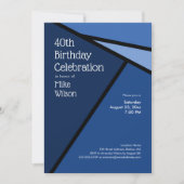 40歳の誕生日 現代的な青い幾何学模様 招待状 (正面)
