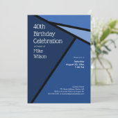 40歳の誕生日 現代的な青い幾何学模様 招待状 (スタンド正面)