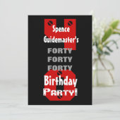 40歳の誕生日 現代的な黒 赤 白 リベット B475 招待状 (スタンド正面)