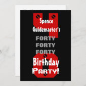 40歳の誕生日 現代的な黒 赤 白 リベット B475 招待状 (正面/裏面)