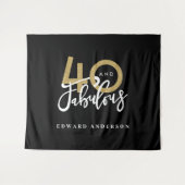 40歳の誕生日 現代的 ブラック ゴールド おしゃれ タペストリー (正面(横))