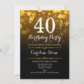40歳の誕生日 – 白黒金ゴールド 招待状 (正面)