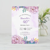 40歳の誕生日 紫の花の招待状 招待状 (スタンド正面)