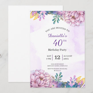 40歳の誕生日 紫の花の招待状 招待状