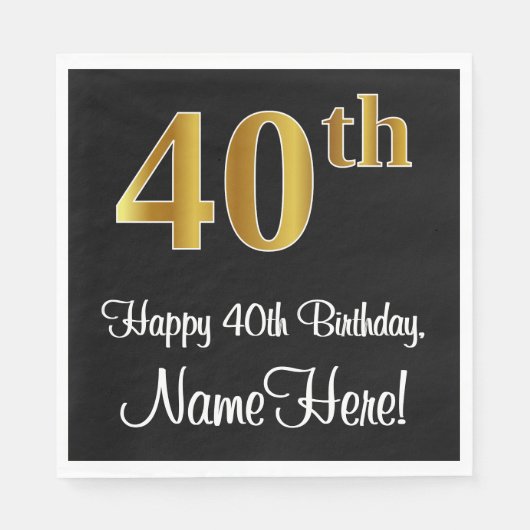 40歳の誕生日~豪華なエレガント金ゴールドルックフェイク# スタンダードランチョンナプキン (正面)