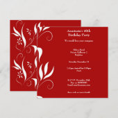 40歳の誕生日 赤と白の花模様 招待状 (正面/裏面)