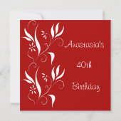 40歳の誕生日 赤と白の花模様 招待状 (裏面)