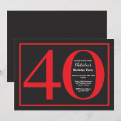40歳の誕生日 赤と黒の黒板 招待状 (正面/裏面)