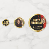 40歳の誕生日 – 赤、黒、金ゴールド🎈写真 コンフェッティ (正面)