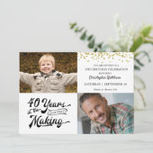 40歳の誕生日　過去と現在　ゴールドのコンフェッティ 招待状 (スタンド正面)