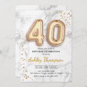 40歳の誕生日 – 金ゴールドバルーン大理石効果 招待状 (正面/裏面)