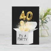 40歳の誕生日 金色の風船 白い箱   招待状 (スタンド正面)