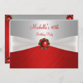 40歳の誕生日 銀色 白 赤 ジュエルのエレガント 招待状 (正面/裏面)