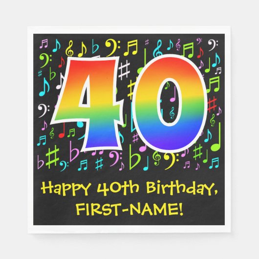 40歳の誕生日 – 音楽カラフル記号, Rainbow 40 スタンダードランチョンナプキン (正面)