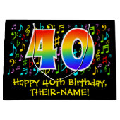 40歳の誕生日 – 音楽カラフル記号， Rainbow 40 ラージペーパーバッグ (正面)